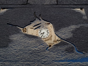 orologio, riflesso, pozzanghera, acqua, numeri, lancette, toro, strada, riflessi, ora