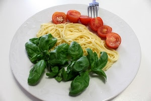 basilico, piatto, tricolore, pomodori, pasta, spaghetti, verde, pomodoro, forchetta, cibo, rosso